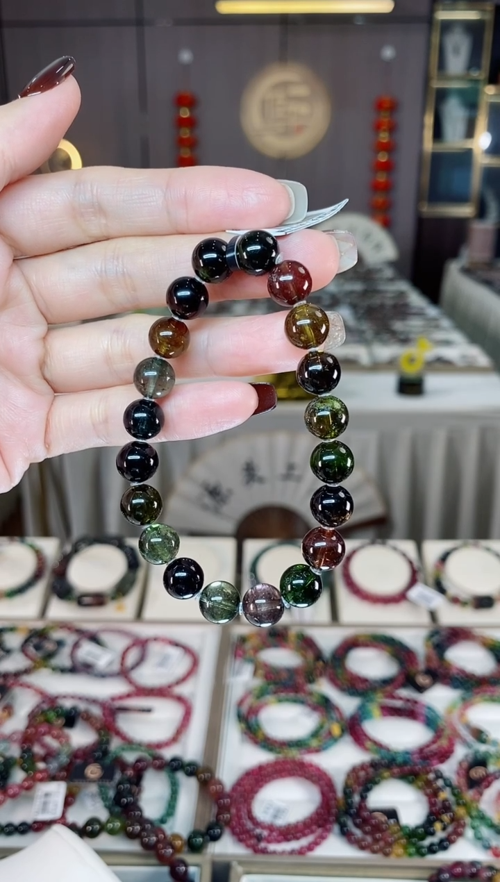未镶嵌老矿碧玺黑糖净体单圈手串9mm+碧玺dan多样性发货一条