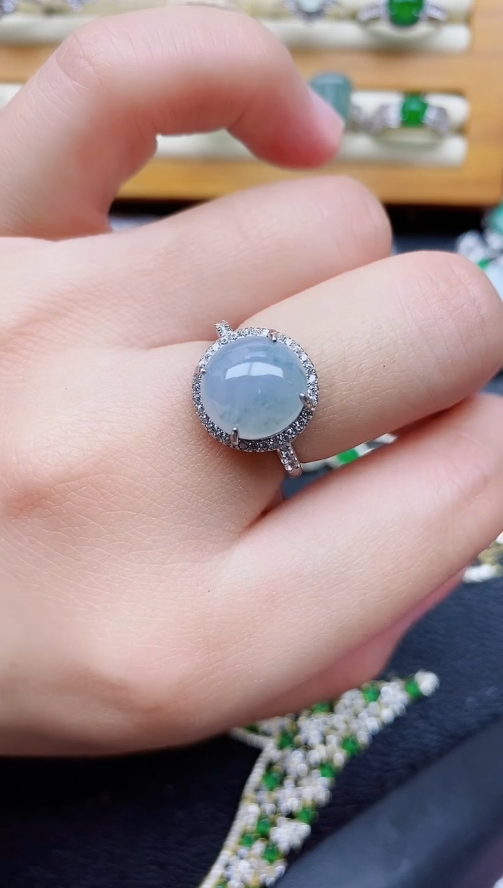 银S925镶嵌戒指翡翠1