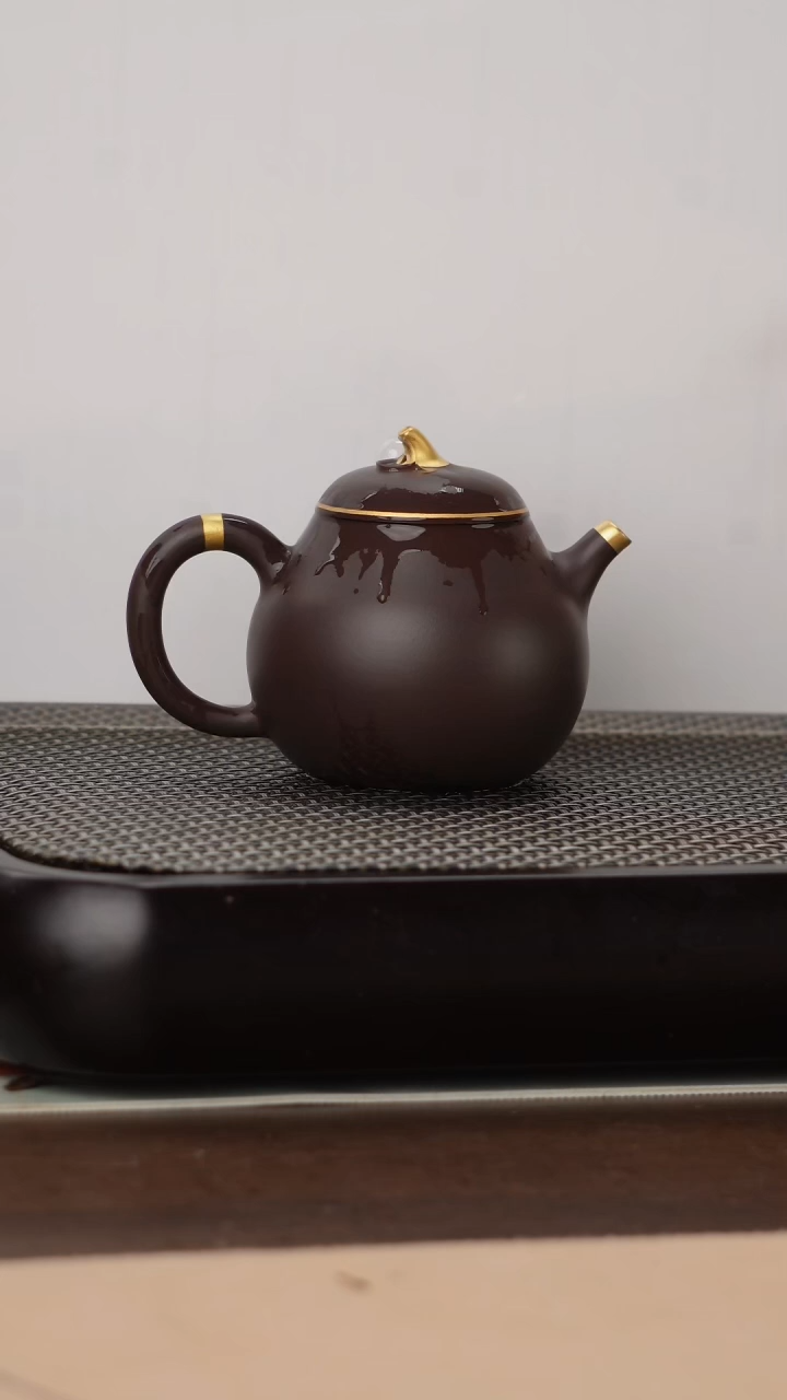茶壶紫砂四号井茄皮紫泥描金茄瓜150cc