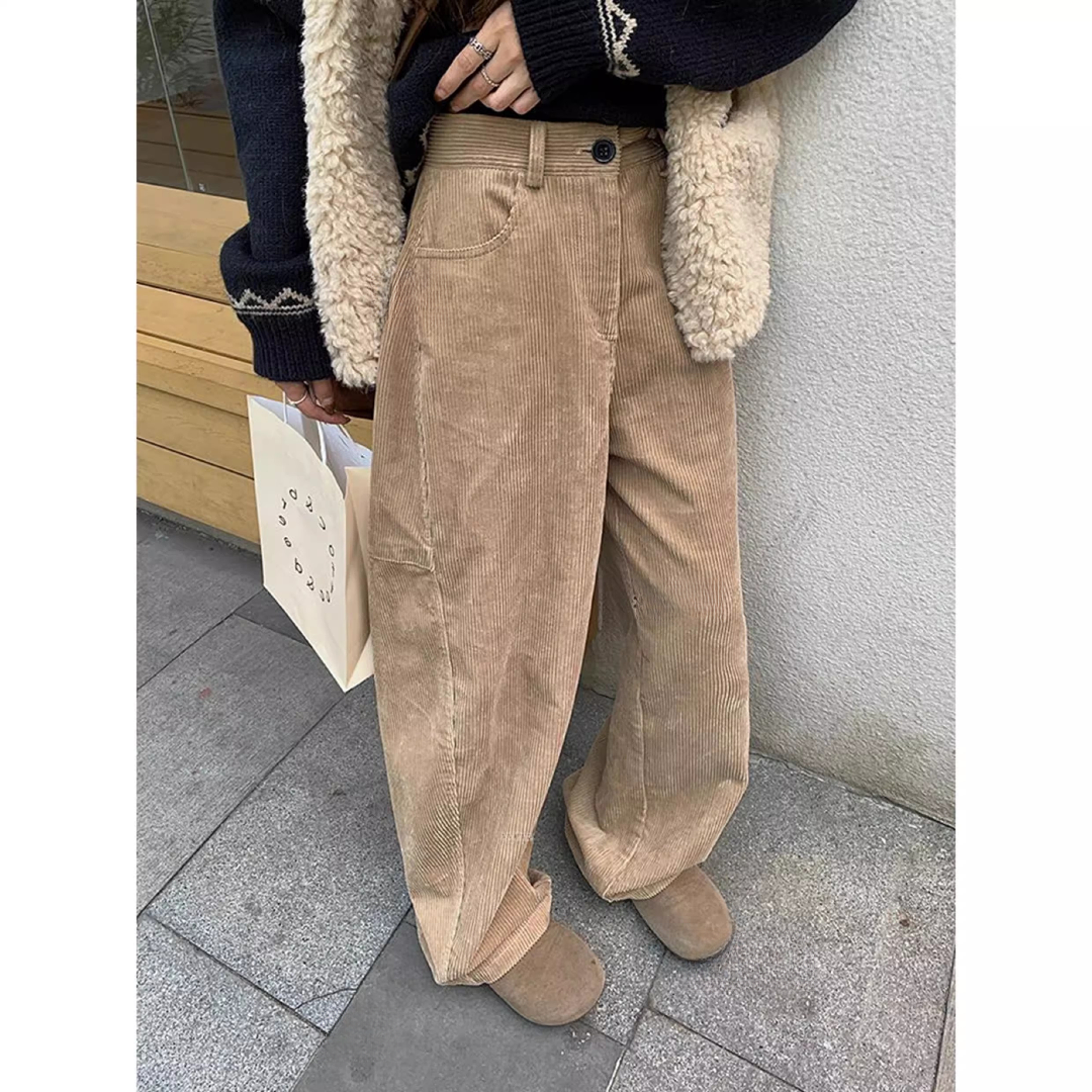 高端货~小众秋冬款美式高街休闲直筒宽松垂感灯芯绒宽松拖地长裤