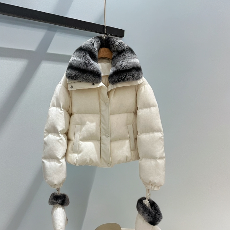 南油高品质设计师短款毛领保暖时尚羽绒白色冬季法式休闲百搭