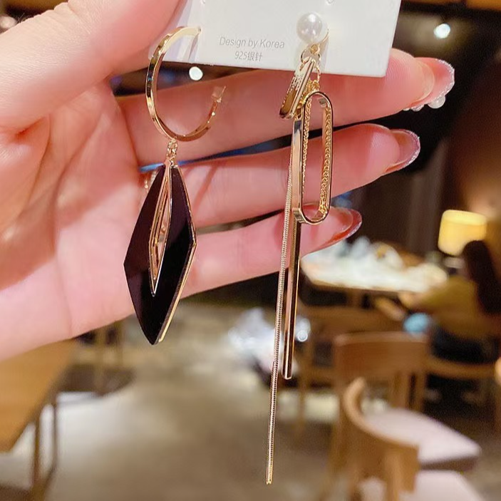 铜合金耳饰 合金耳饰气质时尚百搭简约长款个性AB款设计感耳钉