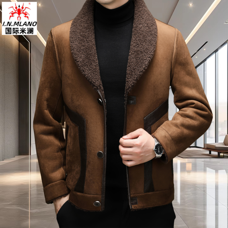 【双面穿】皮毛一体加绒加厚羊毛夹克男皮衣外套男冬季高档男士保暖