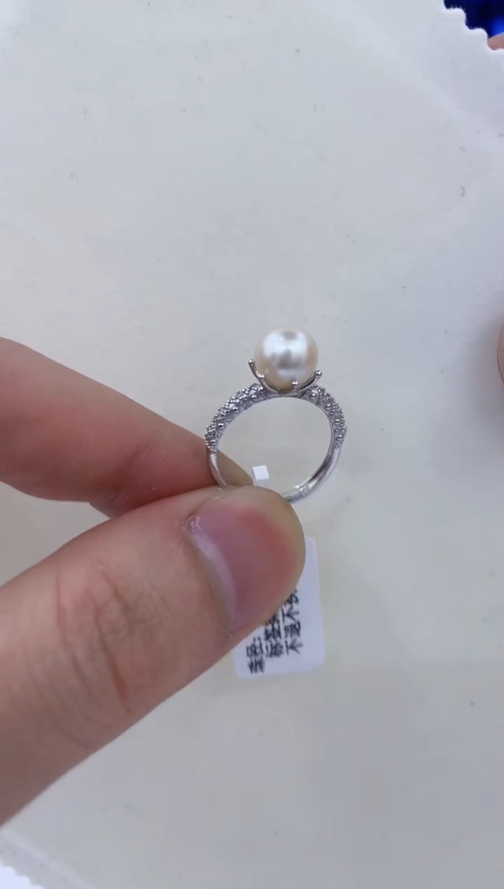 银S925镶嵌戒指海水珍珠  