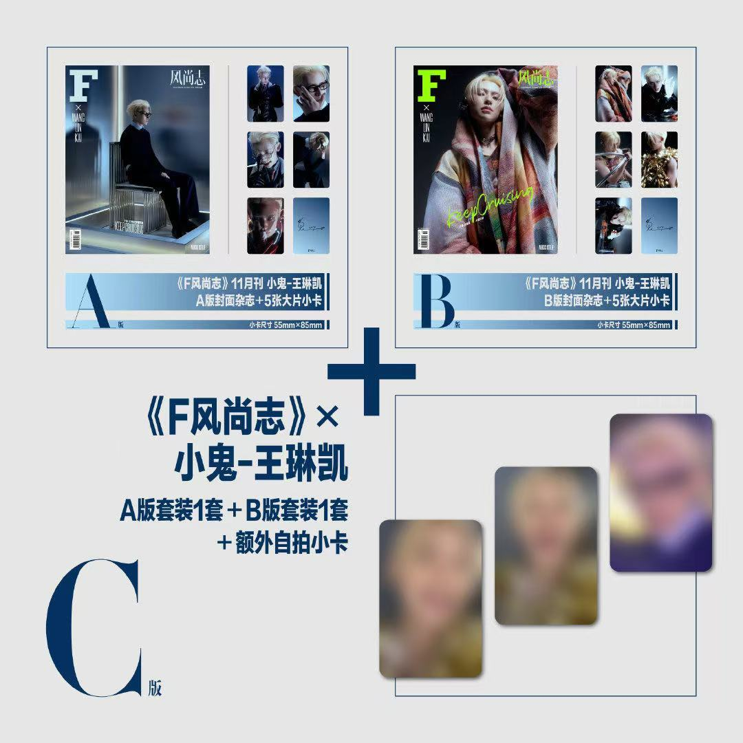 【王琳凯封面A/B/C版 赠珍藏小卡10张】F风尚志杂志2024年11月