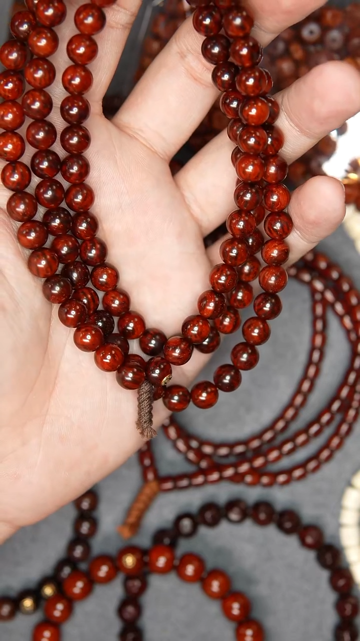 手串/手链小叶紫檀0.8圆珠长串单金标108长串