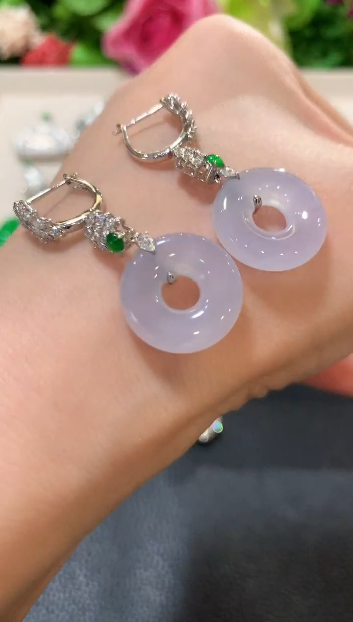 18K金镶嵌翡翠耳饰n13 紫色有色差