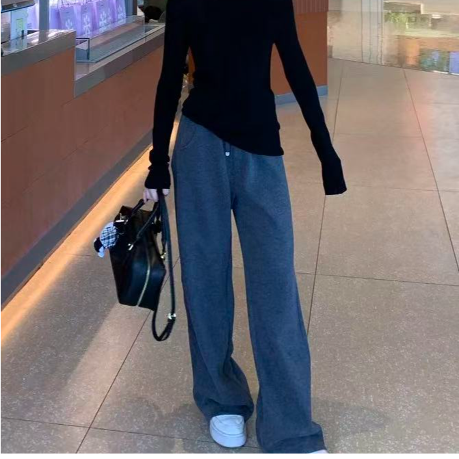 秋冬新款垂感休闲直筒阔腿裤女百搭