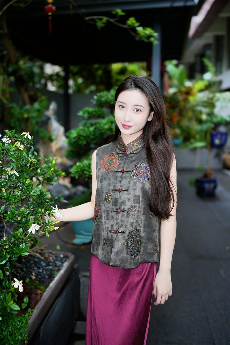 蓝大【琴筑】新中式桑蚕丝马甲7558