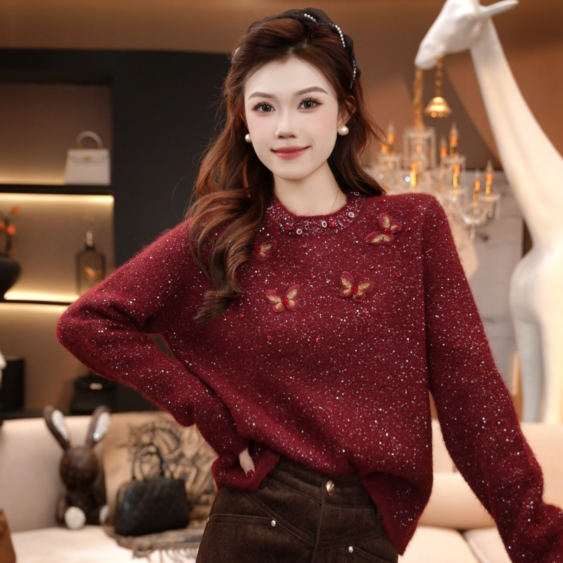 静静 | 理想漫冬～25秋冬法式亮片串珠立体蝴蝶气质感长袖毛衣