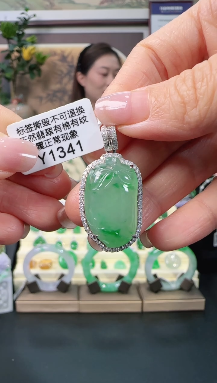颈饰18K金镶嵌翡翠Y1341  福果