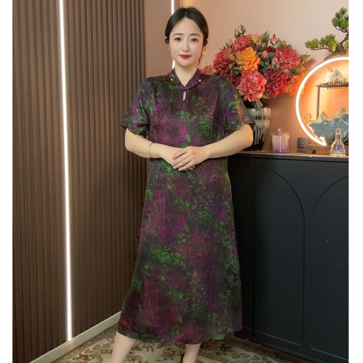 (紫韵）2024新款气质国风旗袍连衣裙