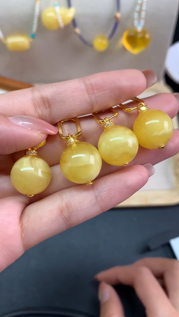 银S925镶嵌蜜蜡裸石耳饰多样性发其一A51|520