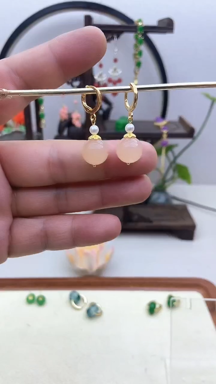 和田玉14K金镶嵌耳饰30号