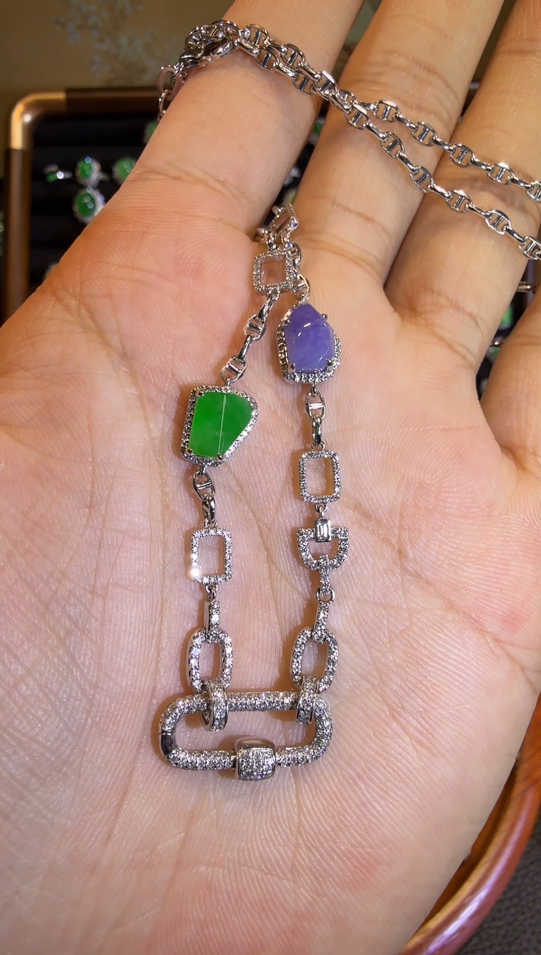 【闪购商品】翡翠颈饰18K金镶嵌精工重金加大版版回形针万能链