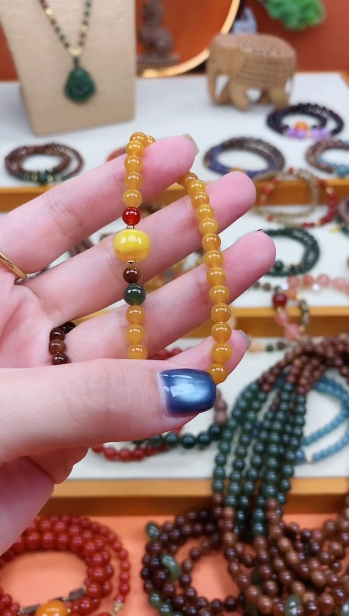 未镶嵌蜜蜡手链单圈蜜蜡和田南红手串