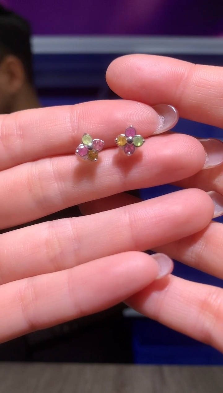 银S925镶嵌耳饰碧玺【宝石世家严选】