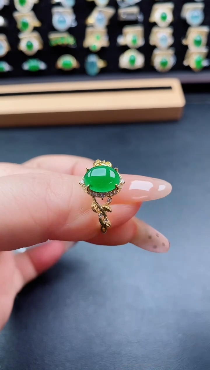 银S925镶嵌戒指翡翠1