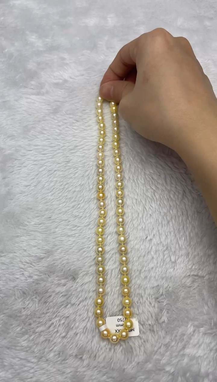 项链银S925镶嵌海水珍珠AK羽皇金7-7.5mm