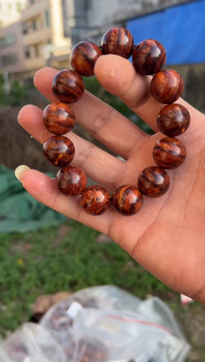 黄花梨/降香黄檀A022留疤水波圆珠手串488