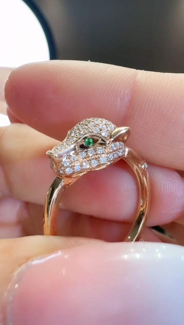 【闪购商品】钻石戒指18K金镶嵌豹子头戒指备注圈号