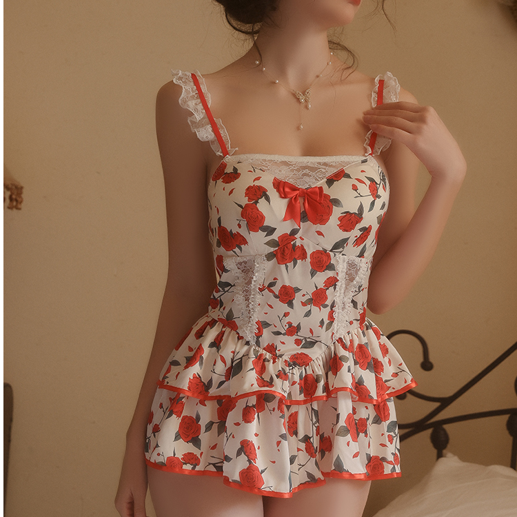 睡衣女款爆款2025新款女孩家居服性感睡衣高级感纯欲风印花带胸垫