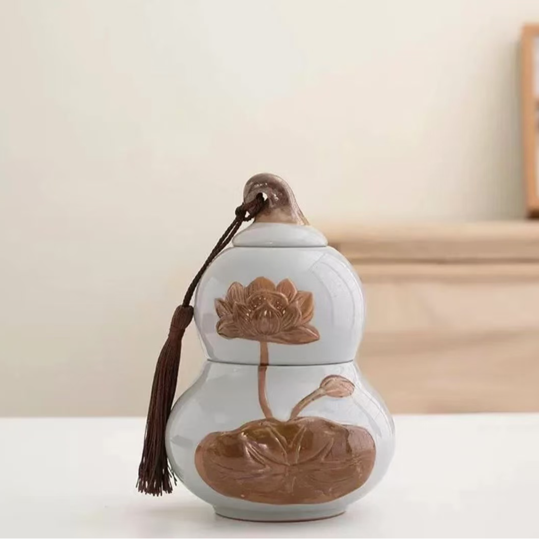 D092-汝窑葫芦手工莲花茶叶罐（小号）SF