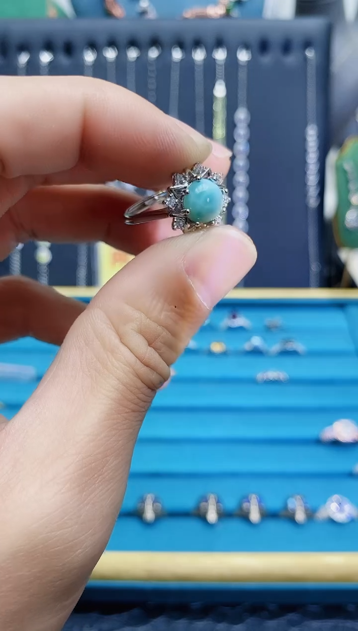 【闪购商品】针钠钙石（海纹石）戒指银S925镶嵌11211