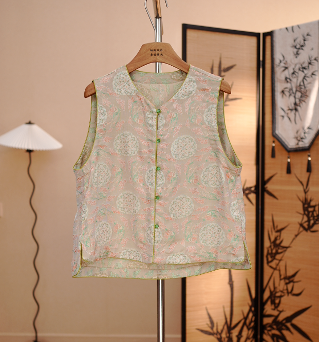 【祥云玉兔】夏款 提花异色萝 双面穿全萝孔 圆领上衣马甲