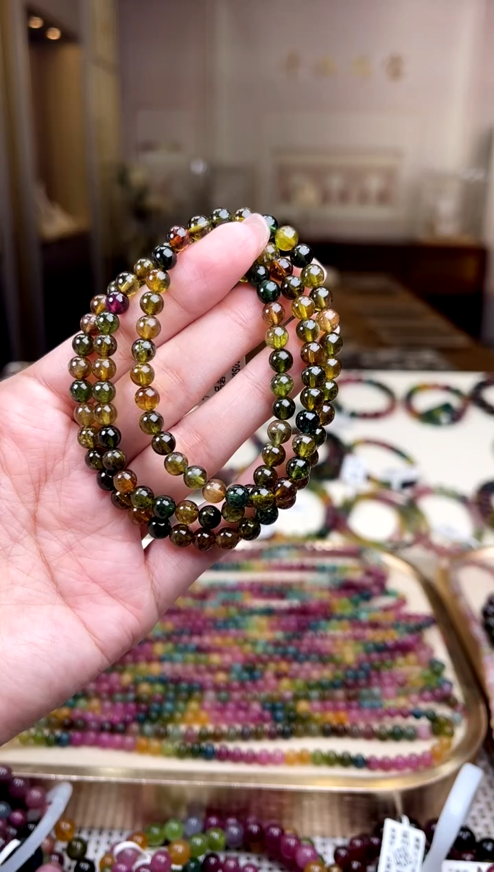 【闪购商品】/未镶嵌碧玺5mm+碧玺多圈多样性发货