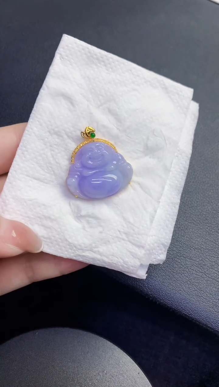 颈饰18K金镶嵌翡翠缅甸天然翡翠A货