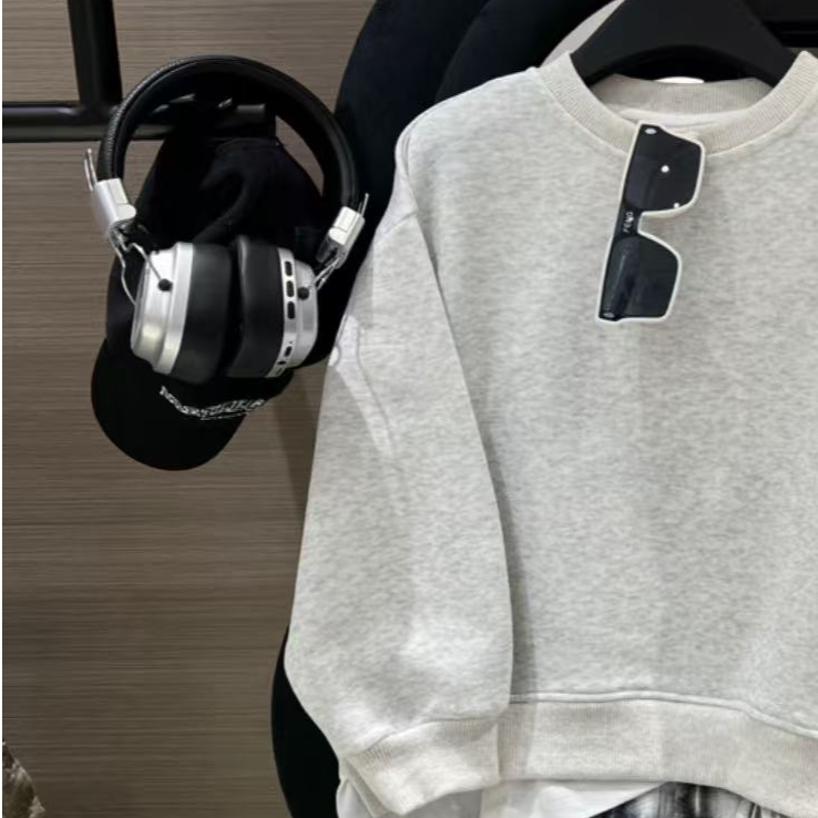 喜 2025【X】3月4日  儿童时尚潮酷浅灰色印花卫衣5539-