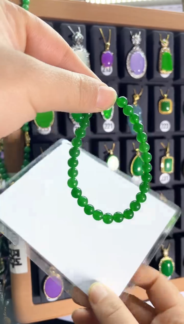 【闪购商品】翡翠耳饰银S925镶嵌绿手串6