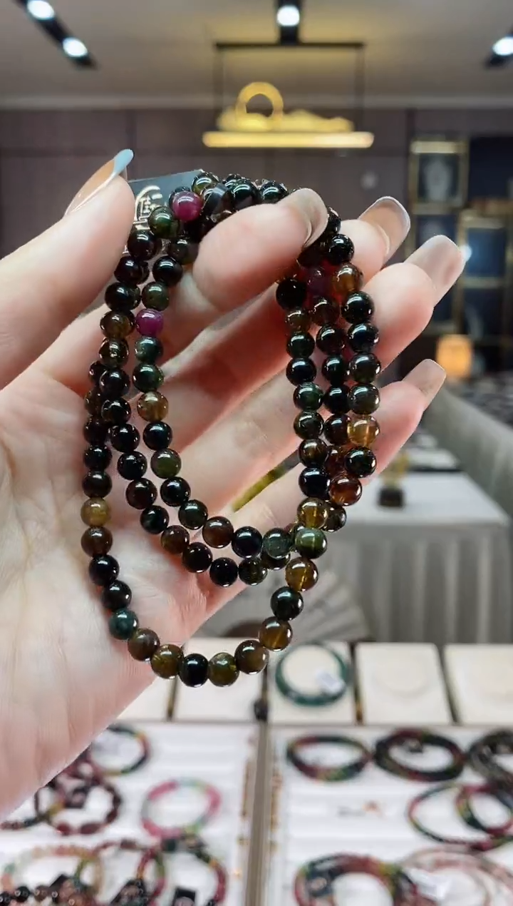 【闪购商品】碧玺三圈手串5mm+未镶嵌一物一证dan