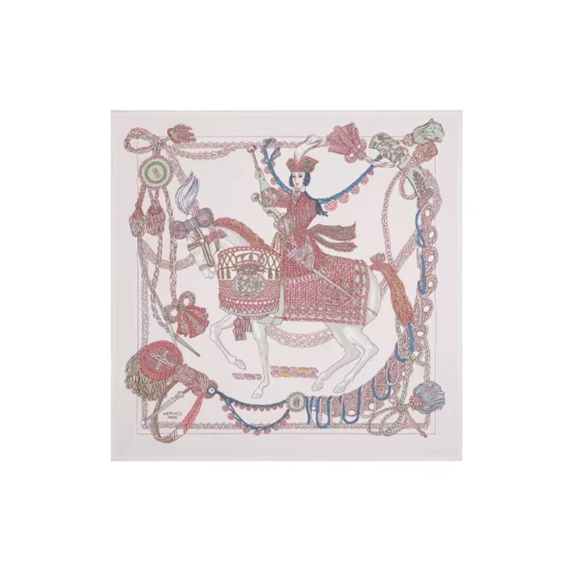 未使用 Hermes/爱马仕 小花6欢 “定音鼓手” 系列 90方巾