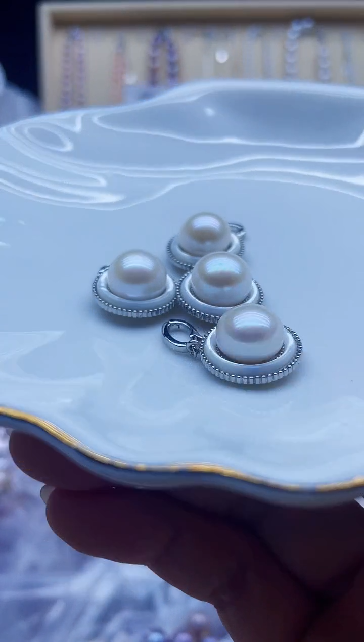 吊坠(不含链)银S925镶嵌淡水珍珠荷包蛋万能扣吊坠多样性发其一