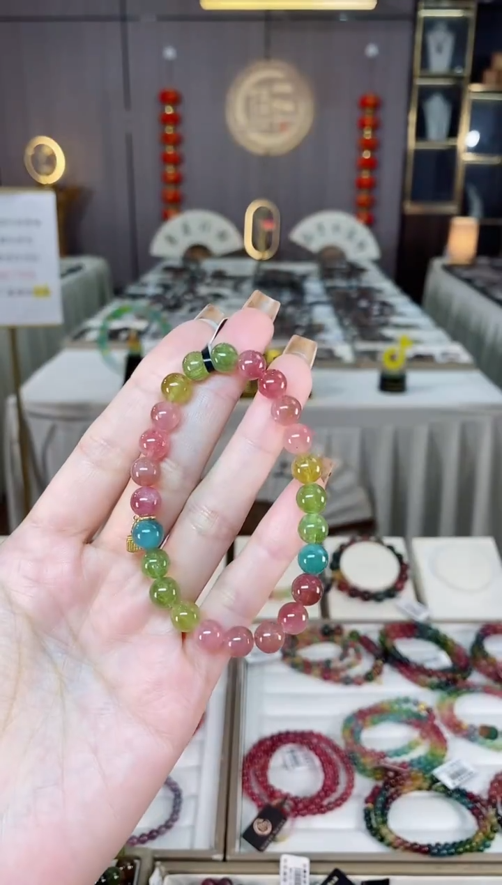 未镶嵌冰透体老矿碧玺单圈手串7mm+碧玺dan多样性发货一条