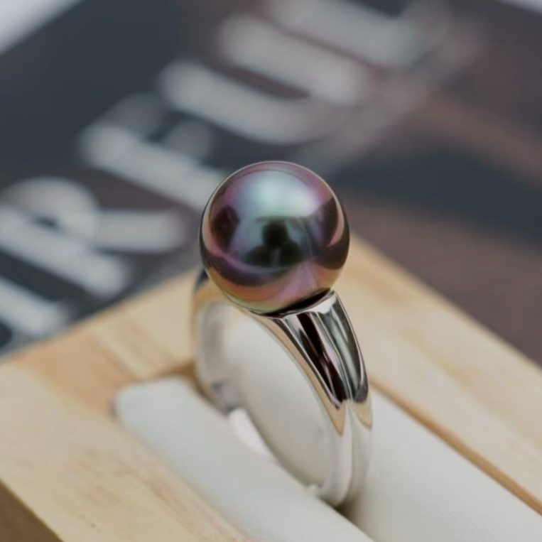 天然海水珍珠大溪地妖紫色11-12mm戒指LY