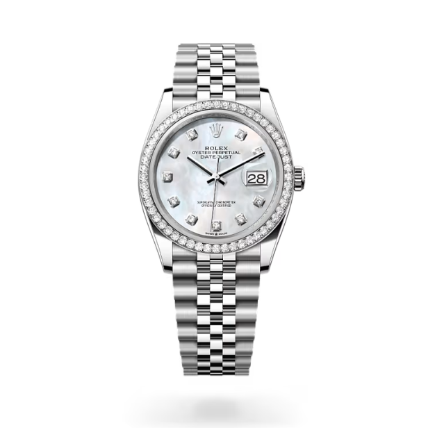 未使用 Rolex/劳力士 日志126284/25年全套珍珠贝母盘原钻/36表径