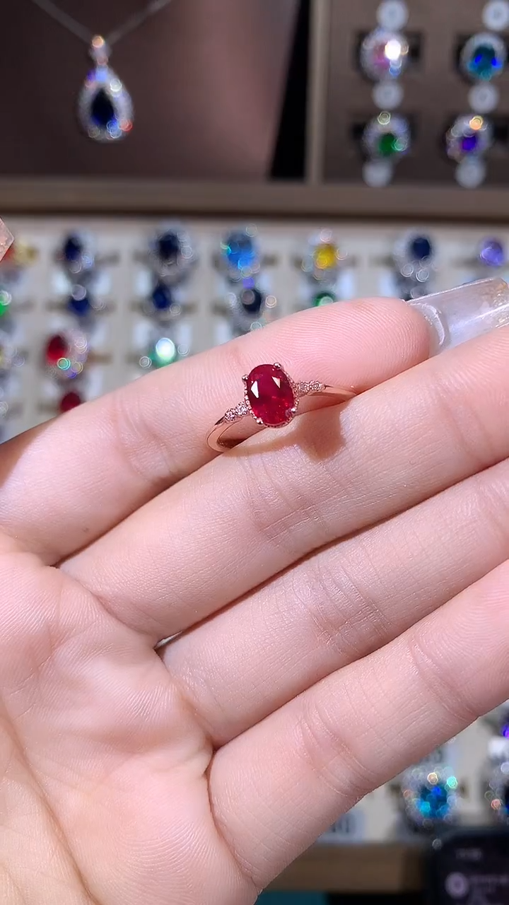 银S925镶嵌戒指红宝石57酒红