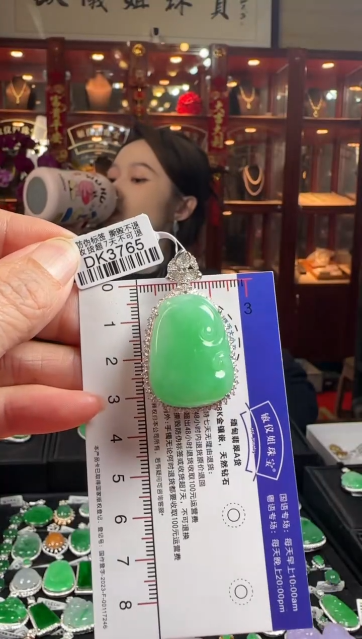 【闪购商品】翡翠颈饰18K金镶嵌DK3765冰绿如意