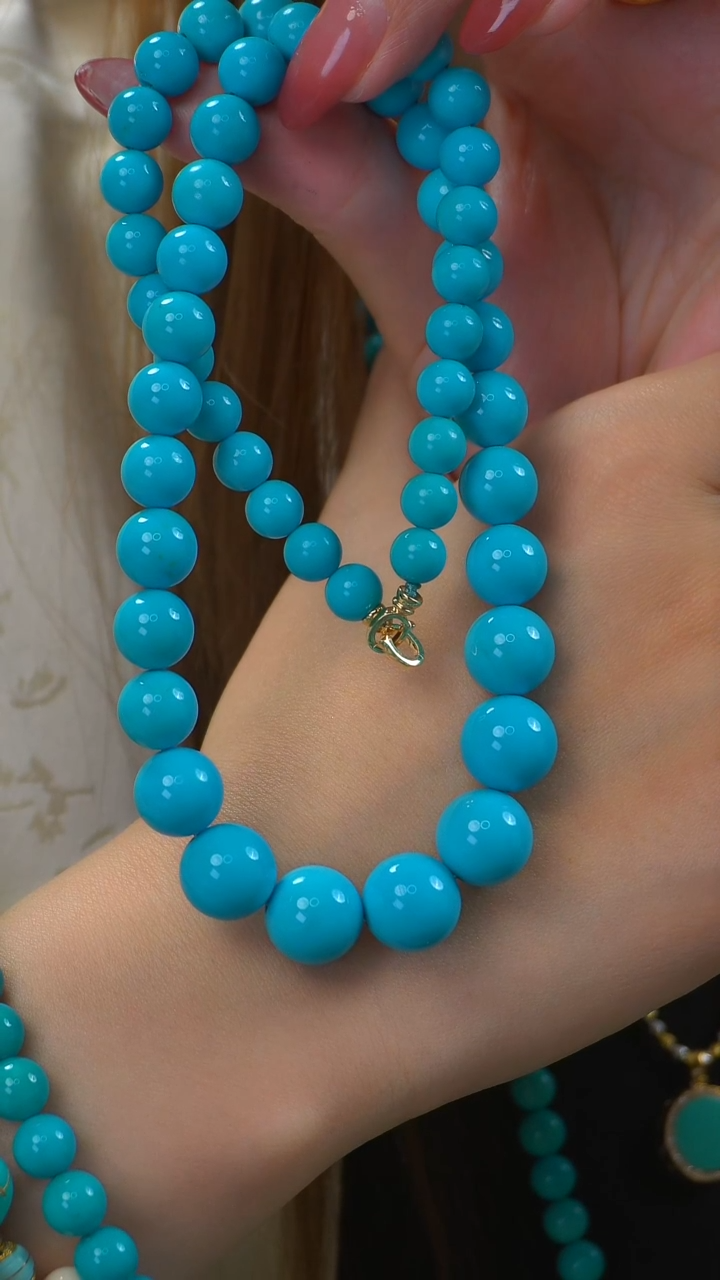 【闪购商品】绿松石项链18K金镶嵌塔链 云盖寺