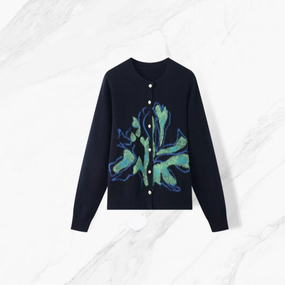 MINGSIKA/名斯卡羊毛圆领开衫款提花长袖毛针织衫5AM710-31192