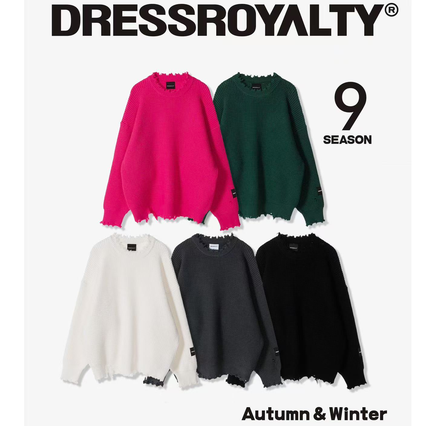 DRESS ROYALTY王者归来破洞毛衣宽松加厚情侣款设计毛衣-D0048