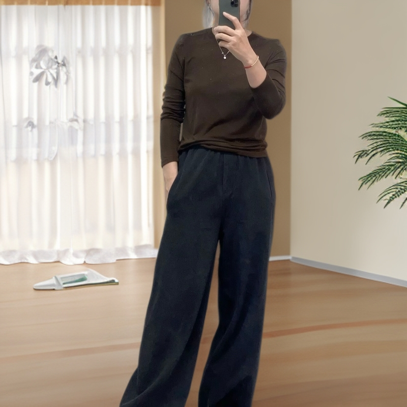 【菲菲家】秋冬莱赛尔天丝羊毛肌底衣圆领打底衫长袖上衣外穿内搭