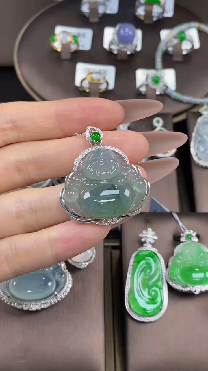 【闪购商品】翡翠吊坠(不含链)18K金镶嵌翡翠包镶佛公