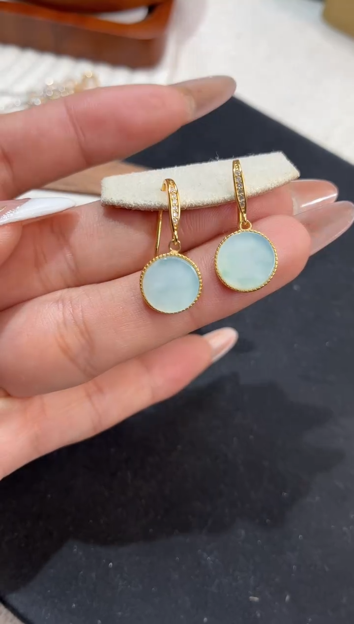 银S925镶嵌翡翠耳饰耳饰