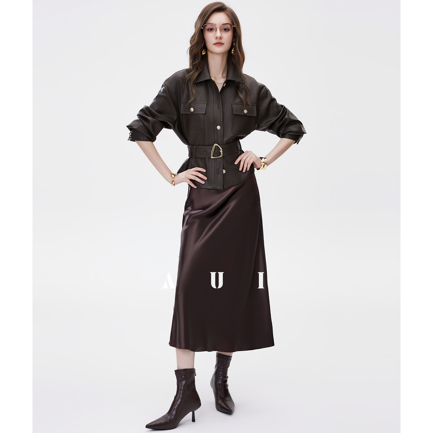 《粉丝专享》AUI酷飒风皮衣外套女高级感夹克开衫TT-25W100508