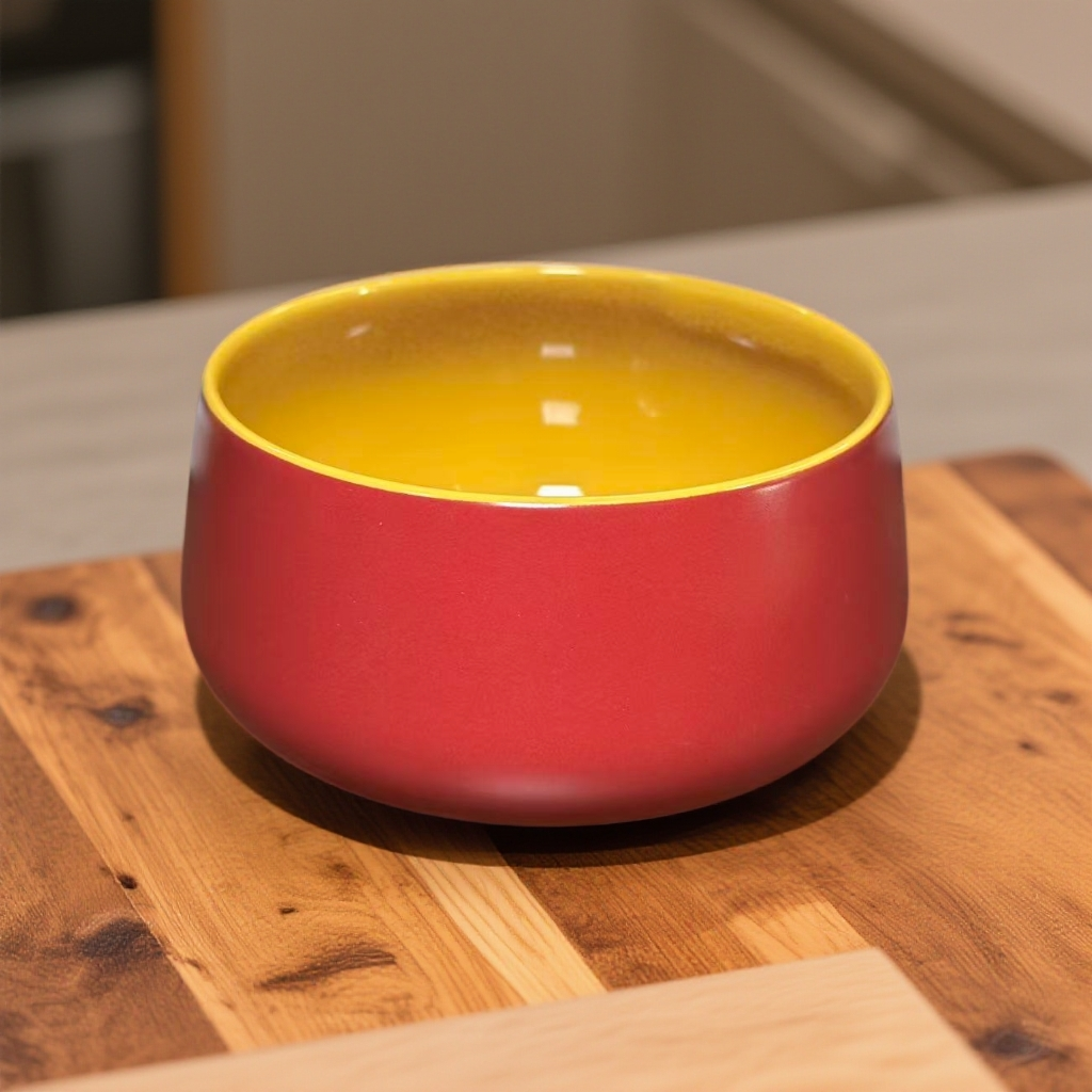 【DQ家】10*6CM 暖黄色&莓红色 早餐碗 坚果碗 家用陶瓷手工米饭碗