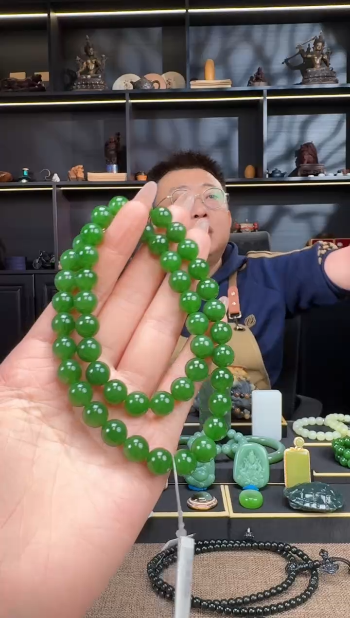 【闪购商品】和田玉1未镶嵌10mm碧玉项链